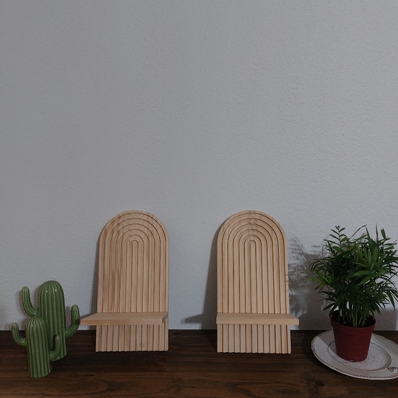 Boho Wooden Arch Rainbow Shelves Set Of 2 Boho Minimalist Decor Natural Wood - Picture 13 of 16